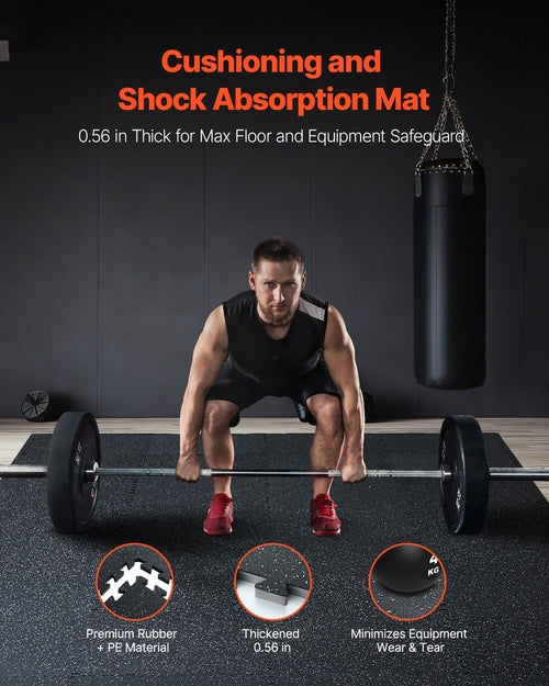 0.56 Inch Thick Gym Floor Mats, 6 Tiles Rubber Top with EVA Foam