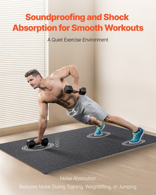 0.56 Inch Thick Gym Floor Mats, 6 Tiles Rubber Top with EVA Foam