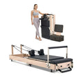 Foldable Pilates Reformer, Wooden Pilates Workout Machine for Home Gym