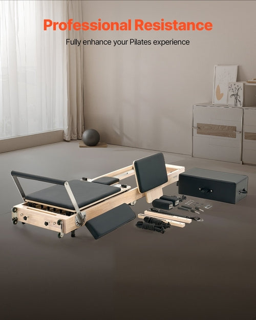 Foldable Pilates Reformer, Wooden Pilates Workout Machine for Home Gym