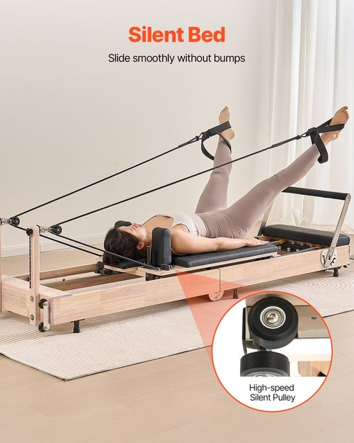 Foldable Pilates Reformer, Wooden Pilates Workout Machine for Home Gym