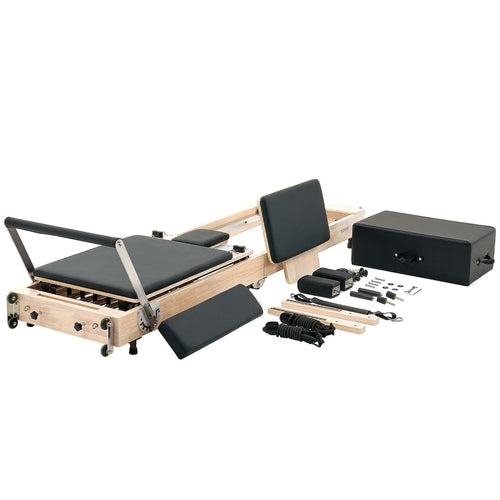 Foldable Pilates Reformer, Wooden Pilates Workout Machine for Home Gym